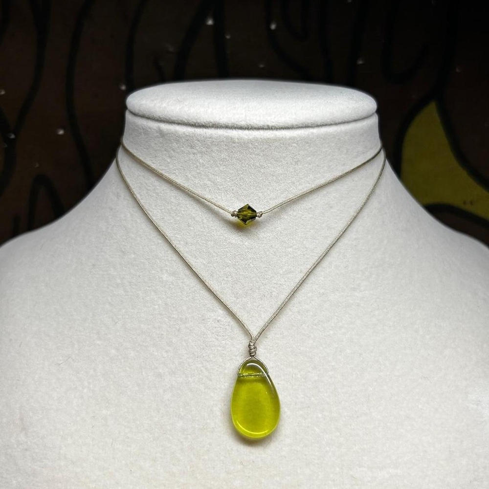 Olive czech glass earthy dainty cord khaki green adjustable boho chic cottage
